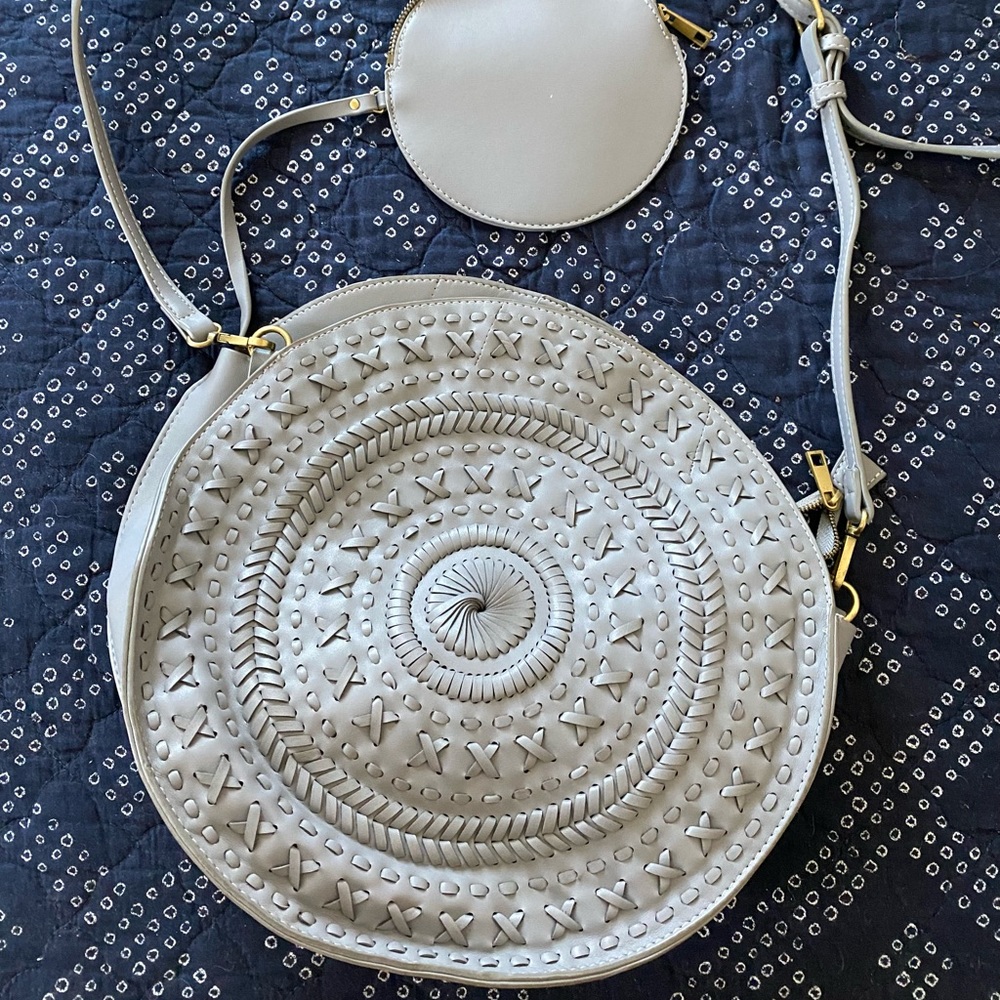 Anthropologie Lavender gray. Woven vegan leather shoulder bag